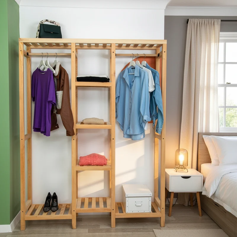 Indigo 35 Handmade Solid Pine Wood Open Wardrobe