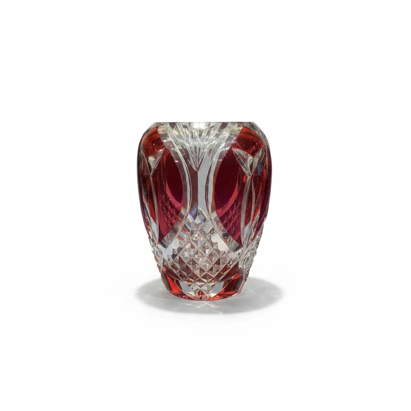 Jarron Art Déco cristal Val Saint Lambert rojo tallado años 60