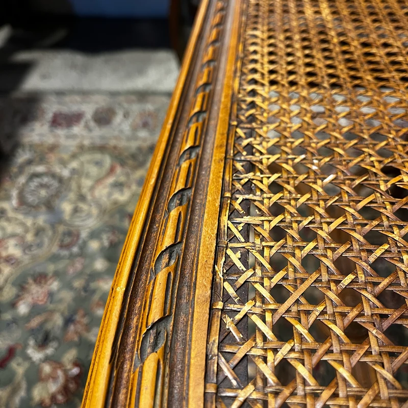Banqueta de piano en madera natural con rejilla, estilo Luis XVI