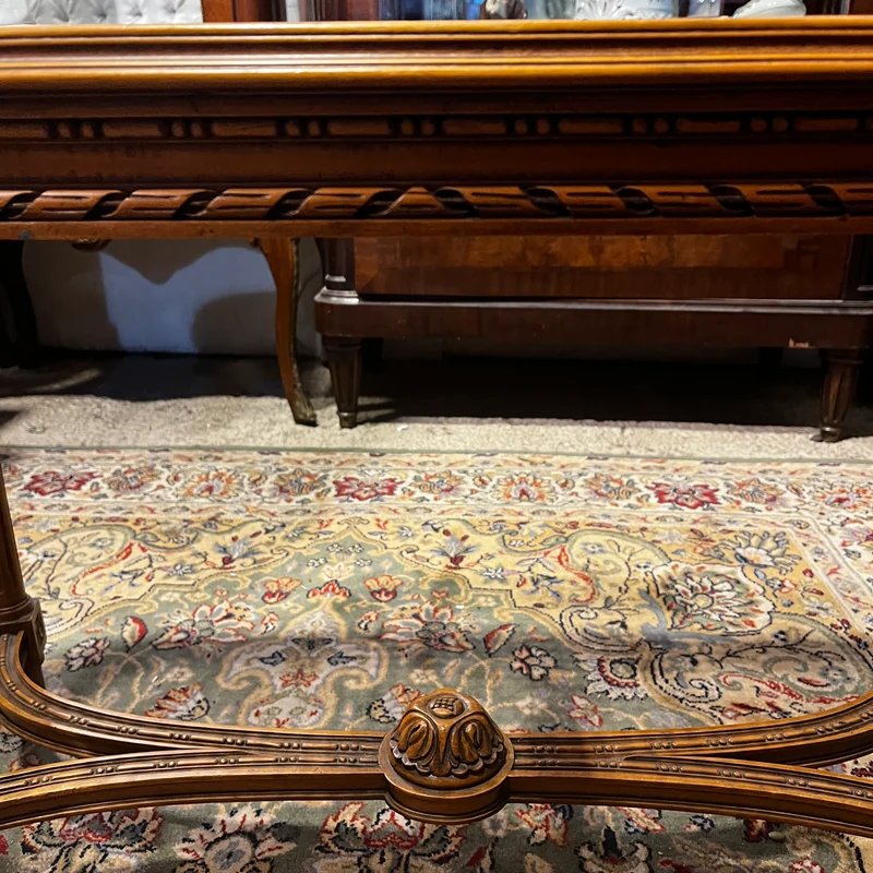 Banqueta de piano en madera natural con rejilla, estilo Luis XVI