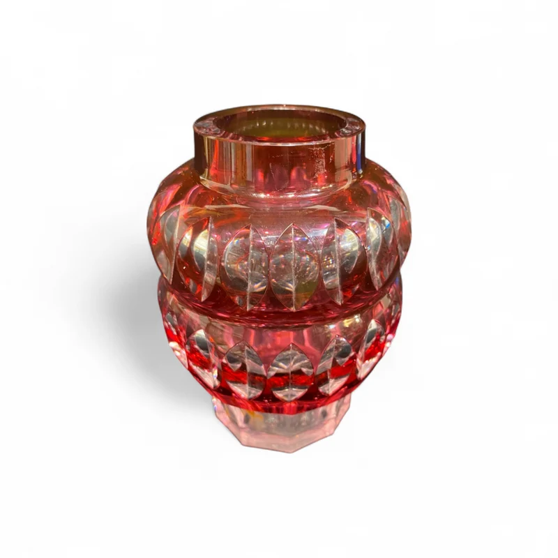 Florero art déco rojo double gourde cristal Val Saint Lambert rojo años 50