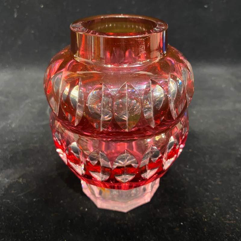 Florero art déco rojo double gourde cristal Val Saint Lambert rojo años 50