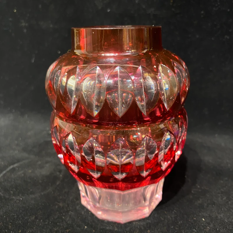 Florero art déco rojo double gourde cristal Val Saint Lambert rojo años 50