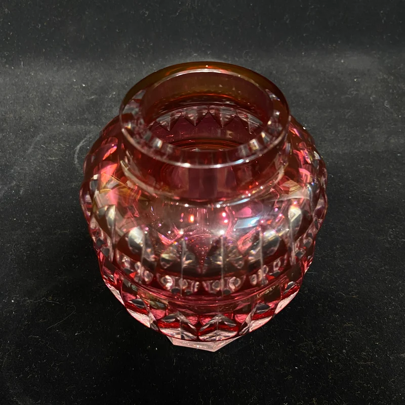 Florero art déco rojo double gourde cristal Val Saint Lambert rojo años 50