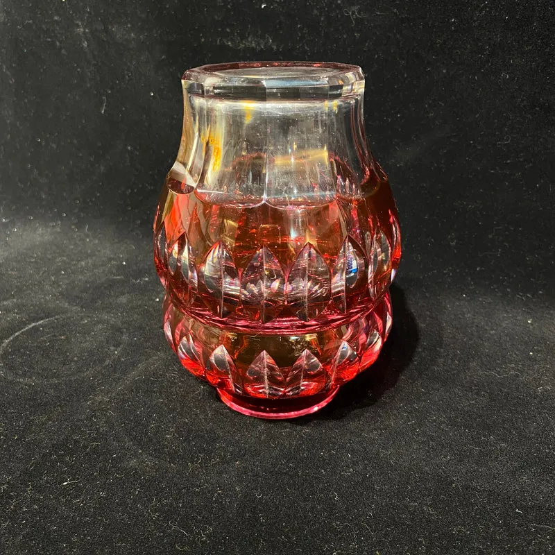 Florero art déco rojo double gourde cristal Val Saint Lambert rojo años 50