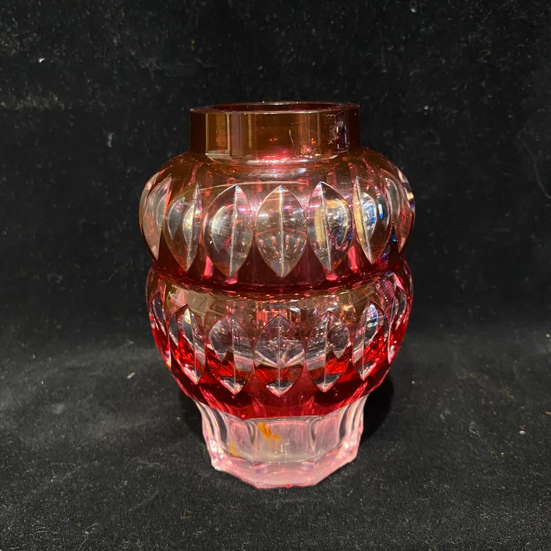 Florero art déco rojo double gourde cristal Val Saint Lambert rojo años 50