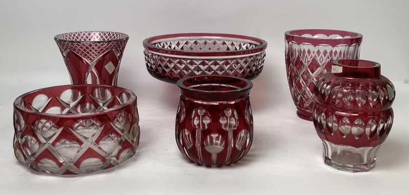 Florero art déco rojo double gourde cristal Val Saint Lambert rojo años 50