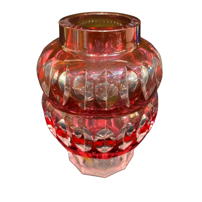 Florero art déco rojo double gourde cristal Val Saint Lambert rojo años 50