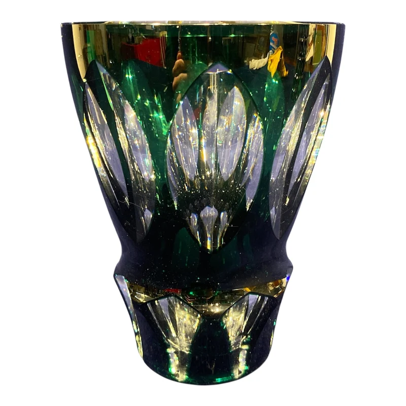 Jarrón tallado Art Decó Cristal Val Saint Lambert verde