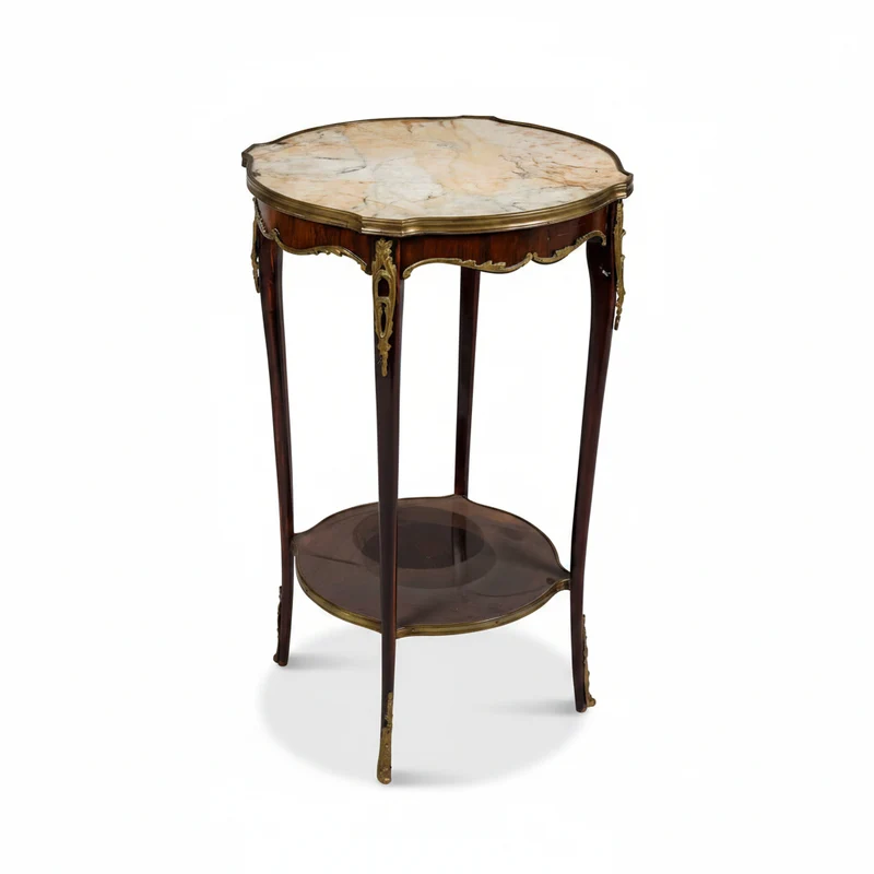 Mesa de centro francesa con cubierta de mármol blanco estilo Luis XV fin s.XIX