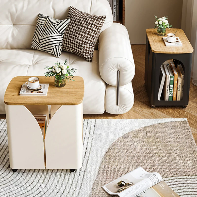 Modern Minimalist Hollowed-Out Rectangular Iron Plywood Narrow End Table 2-Tier For Living Room