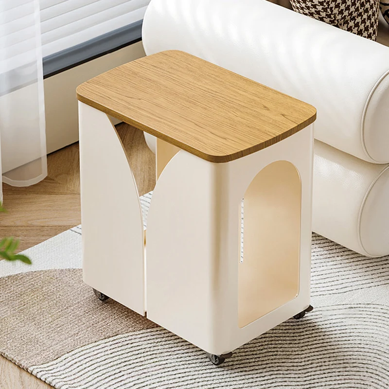 Modern Minimalist Hollowed-Out Rectangular Iron Plywood Narrow End Table 2-Tier For Living Room