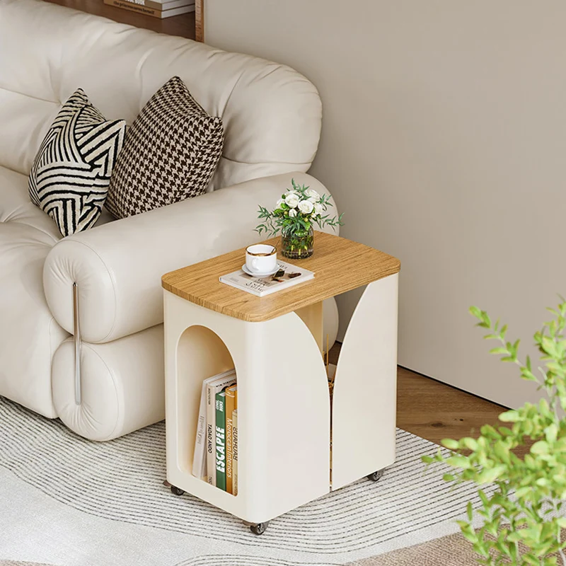 Modern Minimalist Hollowed-Out Rectangular Iron Plywood Narrow End Table 2-Tier For Living Room
