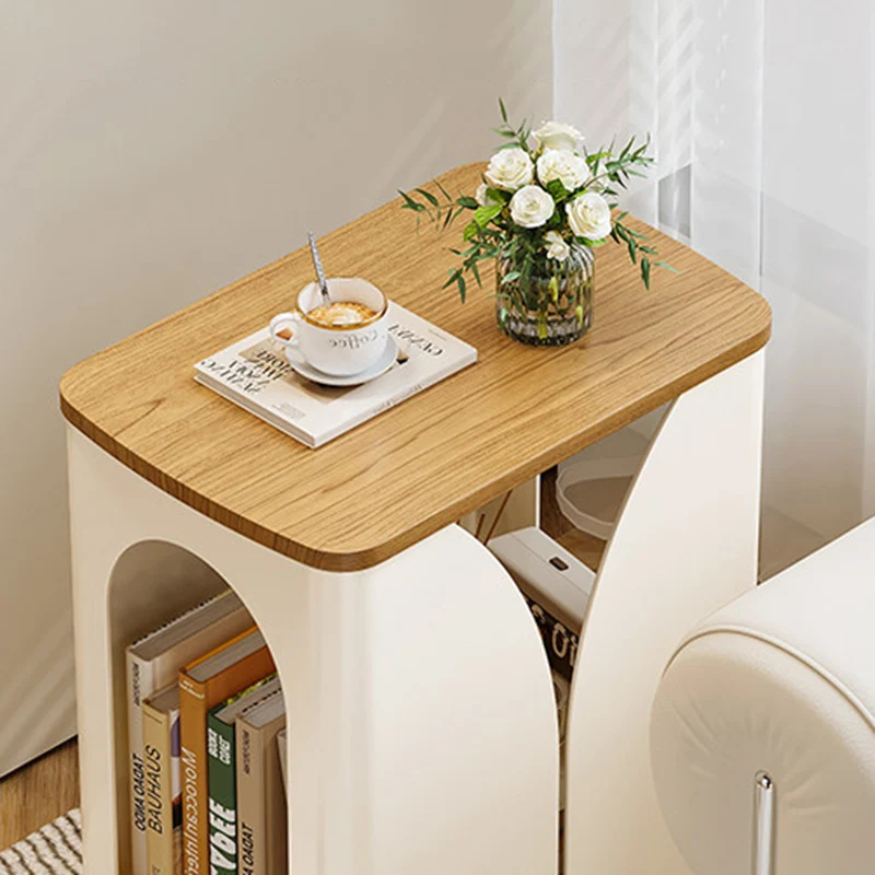 Modern Minimalist Hollowed-Out Rectangular Iron Plywood Narrow End Table 2-Tier For Living Room