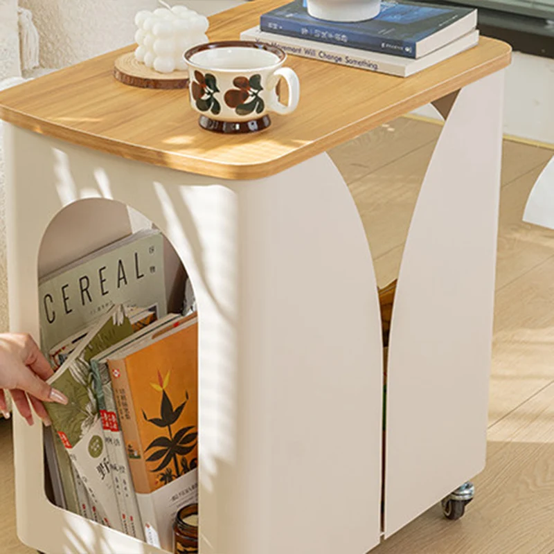 Modern Minimalist Hollowed-Out Rectangular Iron Plywood Narrow End Table 2-Tier For Living Room