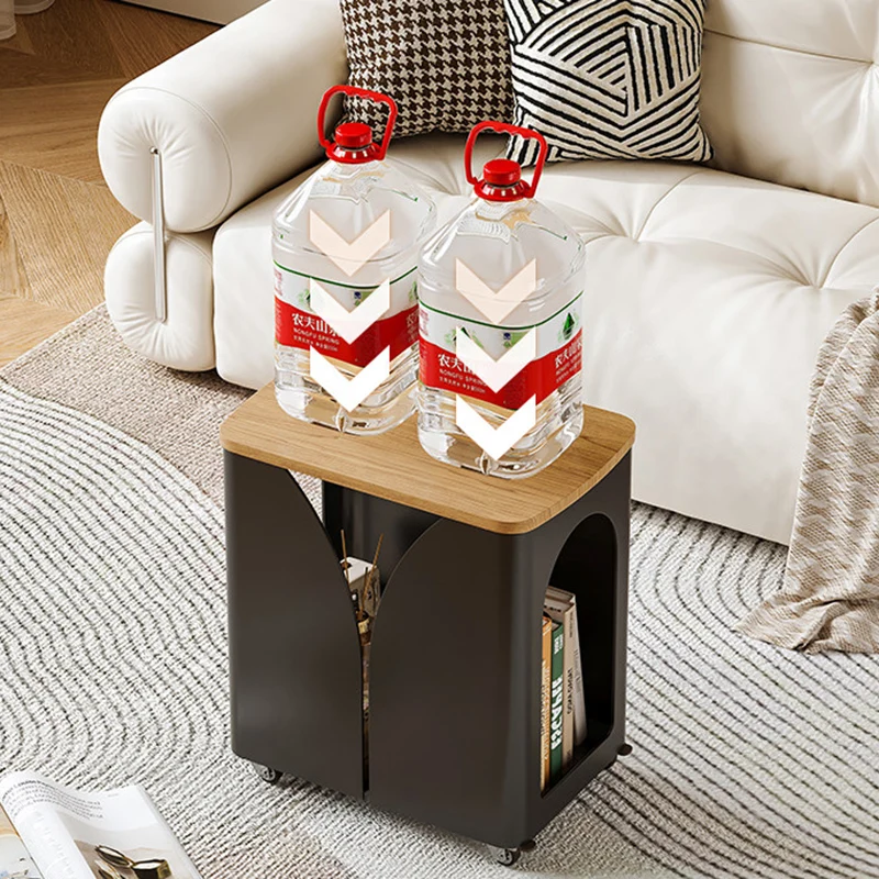 Modern Minimalist Hollowed-Out Rectangular Iron Plywood Narrow End Table 2-Tier For Living Room