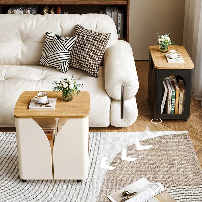 Modern Minimalist Hollowed-Out Rectangular Iron Plywood Narrow End Table 2-Tier For Living Room