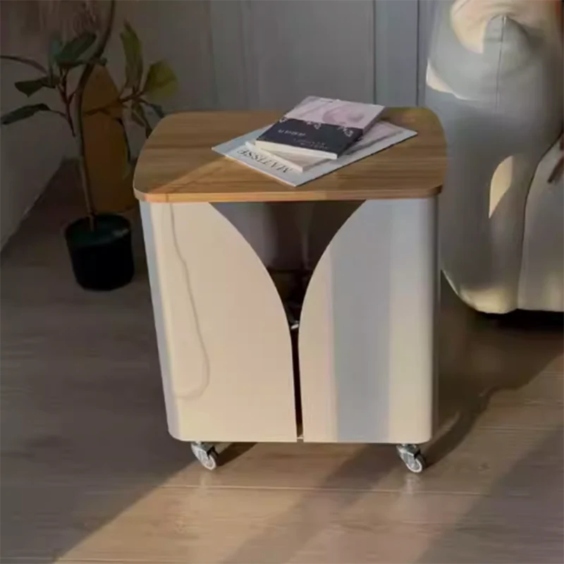 Modern Minimalist Hollowed-Out Rectangular Iron Plywood Narrow End Table 2-Tier For Living Room