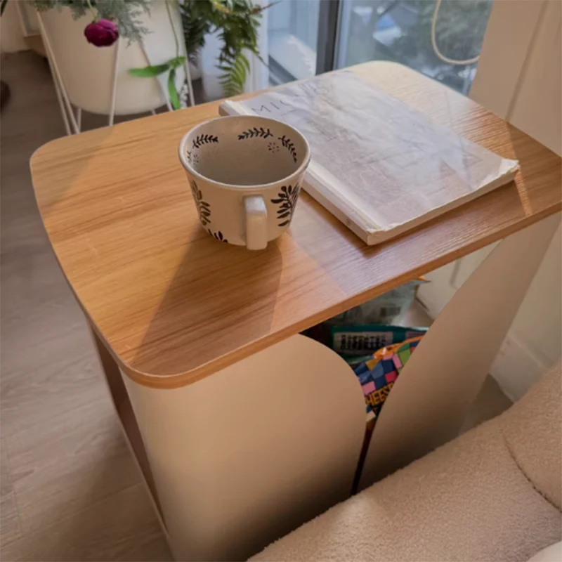 Modern Minimalist Hollowed-Out Rectangular Iron Plywood Narrow End Table 2-Tier For Living Room