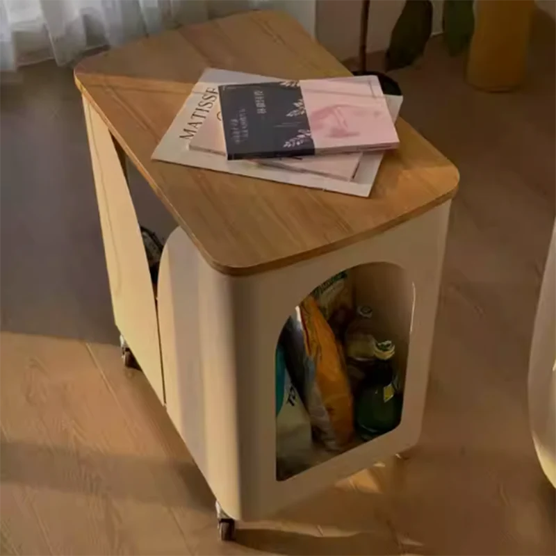Modern Minimalist Hollowed-Out Rectangular Iron Plywood Narrow End Table 2-Tier For Living Room