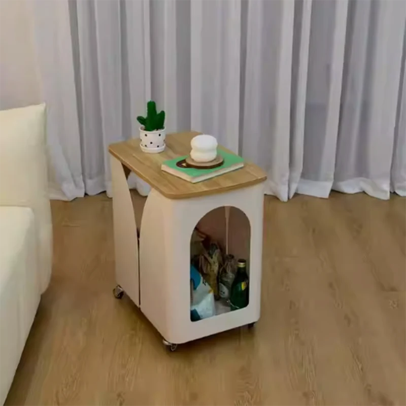 Modern Minimalist Hollowed-Out Rectangular Iron Plywood Narrow End Table 2-Tier For Living Room