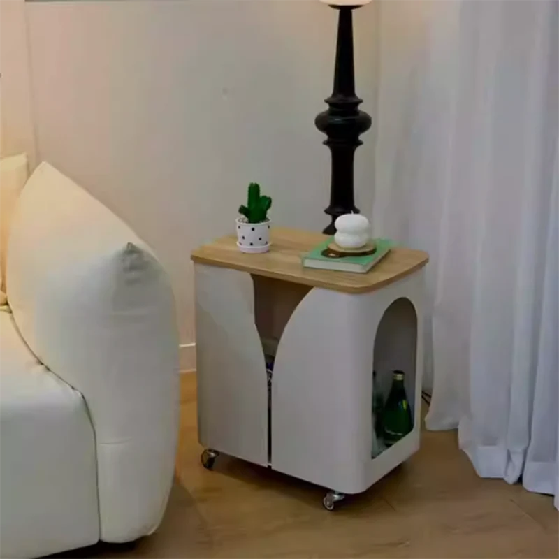 Modern Minimalist Hollowed-Out Rectangular Iron Plywood Narrow End Table 2-Tier For Living Room
