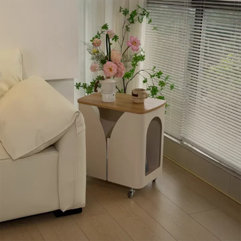 Modern Minimalist Hollowed-Out Rectangular Iron Plywood Narrow End Table 2-Tier For Living Room