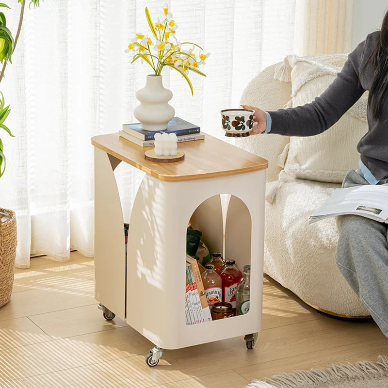 Modern Minimalist Hollowed-Out Rectangular Iron Plywood Narrow End Table 2-Tier For Living Room
