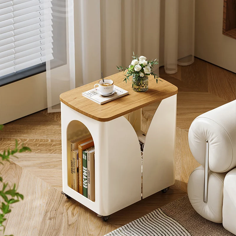 Modern Minimalist Hollowed-Out Rectangular Iron Plywood Narrow End Table 2-Tier For Living Room