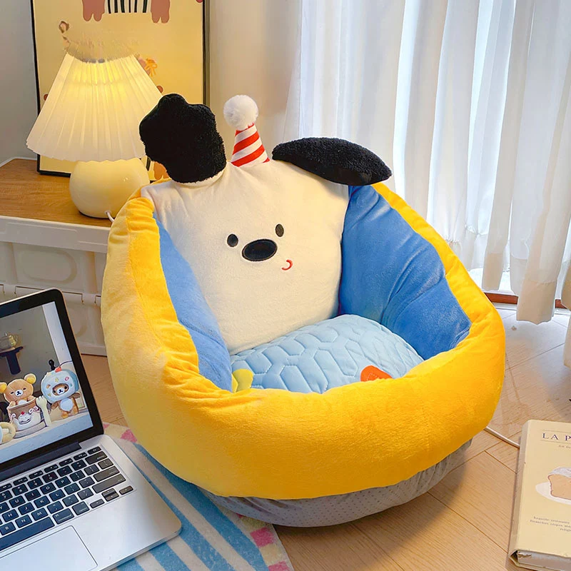 Contemporary Creative Crystal Velvet Latex Ice Silk PP Cotton Round Cartoon Dog Cushion Sofa Backrest Removable Cushion For Living Room & Bedroom