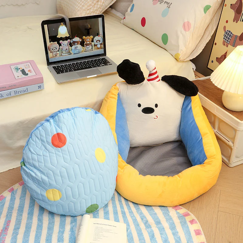 Contemporary Creative Crystal Velvet Latex Ice Silk PP Cotton Round Cartoon Dog Cushion Sofa Backrest Removable Cushion For Living Room & Bedroom