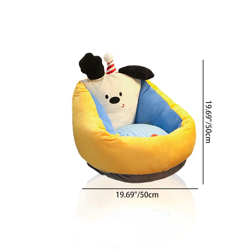 Contemporary Creative Crystal Velvet Latex Ice Silk PP Cotton Round Cartoon Dog Cushion Sofa Backrest Removable Cushion For Living Room & Bedroom