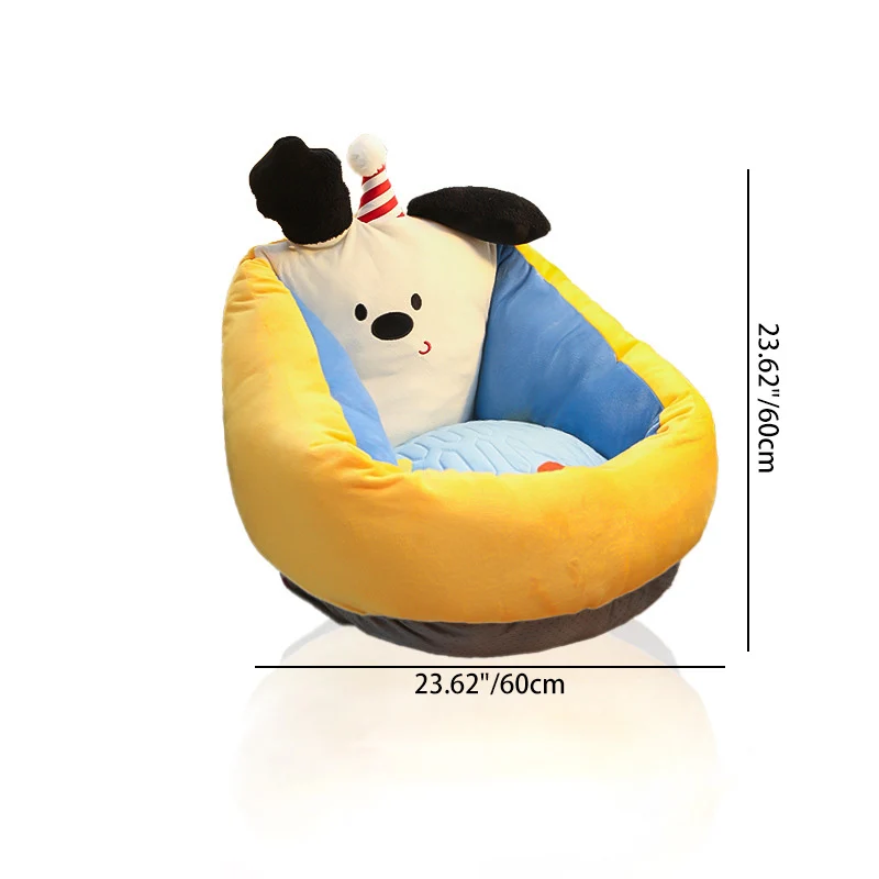 Contemporary Creative Crystal Velvet Latex Ice Silk PP Cotton Round Cartoon Dog Cushion Sofa Backrest Removable Cushion For Living Room & Bedroom