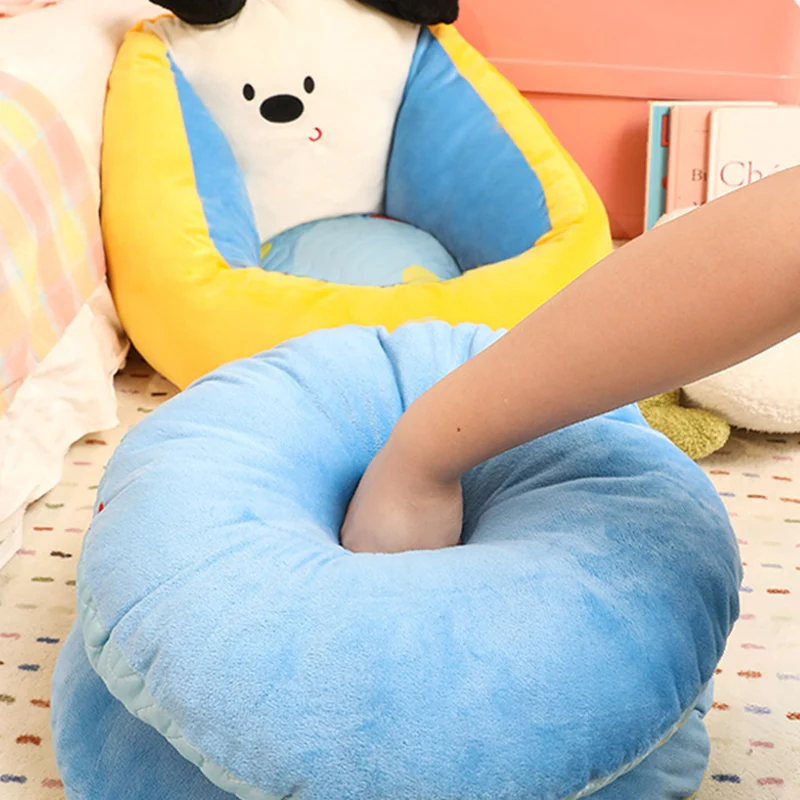 Contemporary Creative Crystal Velvet Latex Ice Silk PP Cotton Round Cartoon Dog Cushion Sofa Backrest Removable Cushion For Living Room & Bedroom