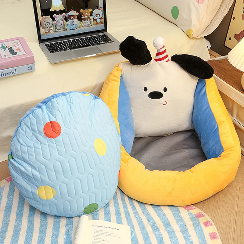 Contemporary Creative Crystal Velvet Latex Ice Silk PP Cotton Round Cartoon Dog Cushion Sofa Backrest Removable Cushion For Living Room & Bedroom