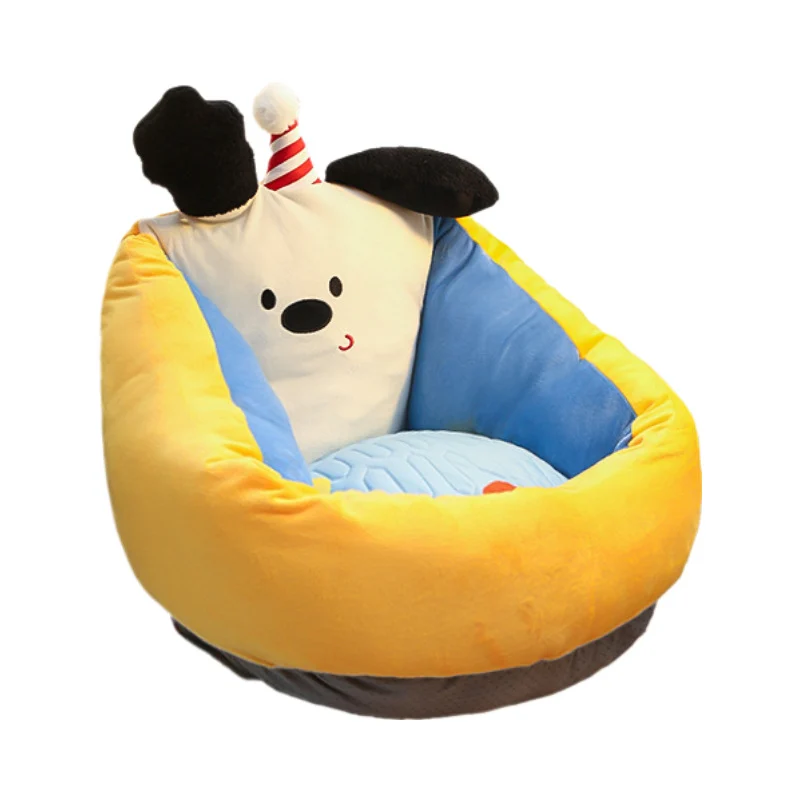 Contemporary Creative Crystal Velvet Latex Ice Silk PP Cotton Round Cartoon Dog Cushion Sofa Backrest Removable Cushion For Living Room & Bedroom