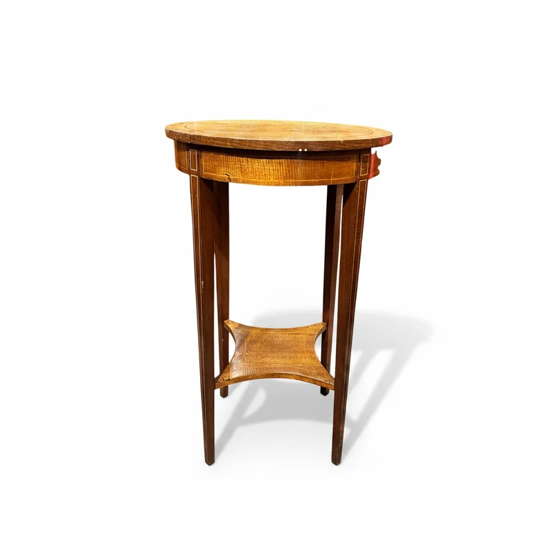 Mesa lateral inglesa circular madera de caoba filete de marquetería circa 1900