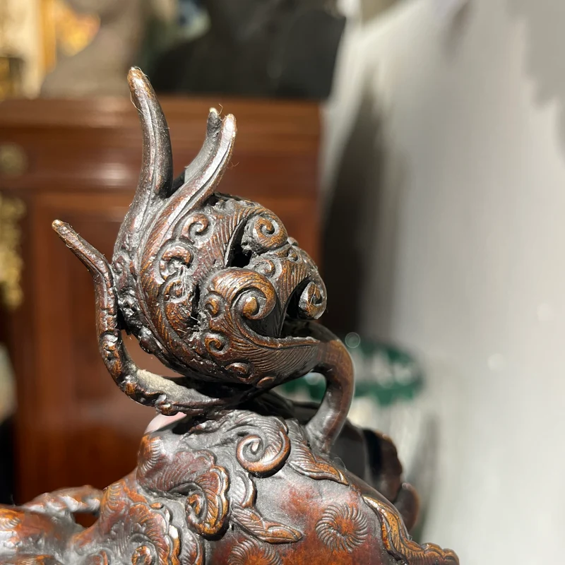 Quemador de incienso en bronce patinado con perro de Fo periodo Meiji Japón s.XIX
