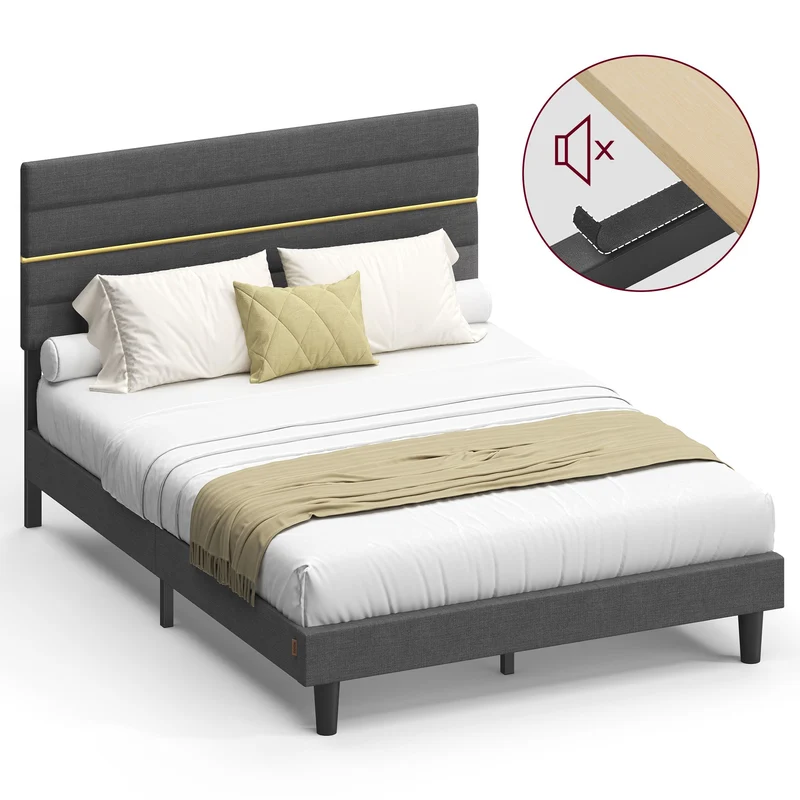 Cama matrimonial con cabecero acolchado ajustable