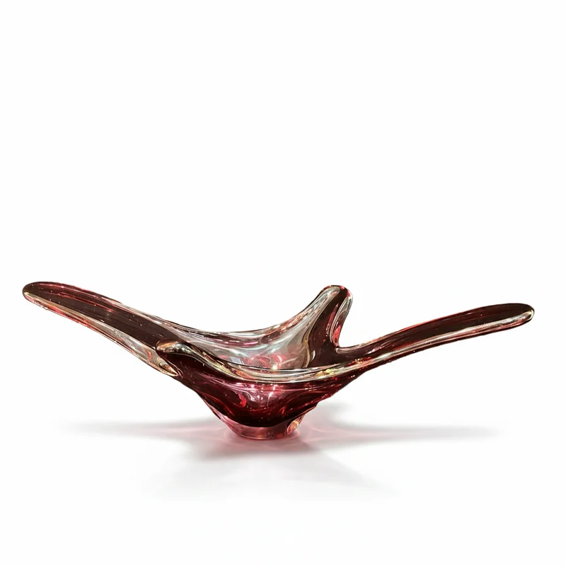 Centro de mesa de cristal belga Val Saint Lambert rojo rubí diseñado por René Delvenne