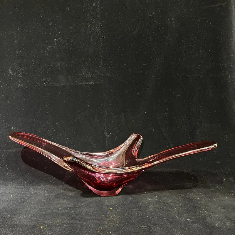 Centro de mesa de cristal belga Val Saint Lambert rojo rubí diseñado por René Delvenne
