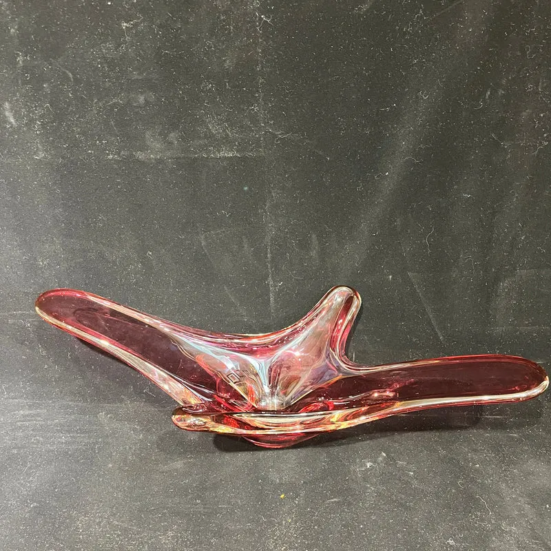 Centro de mesa de cristal belga Val Saint Lambert rojo rubí diseñado por René Delvenne