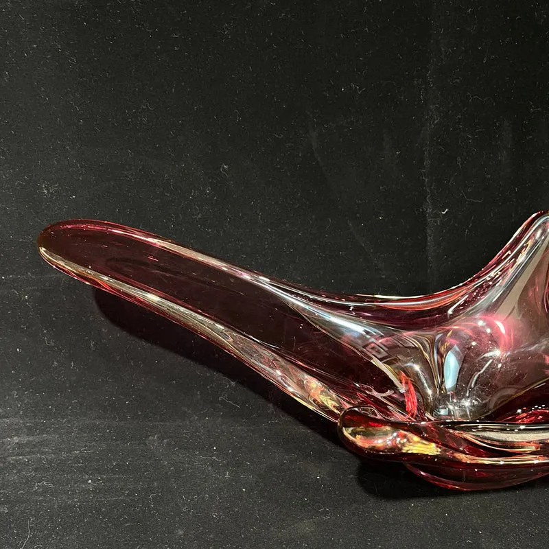 Centro de mesa de cristal belga Val Saint Lambert rojo rubí diseñado por René Delvenne