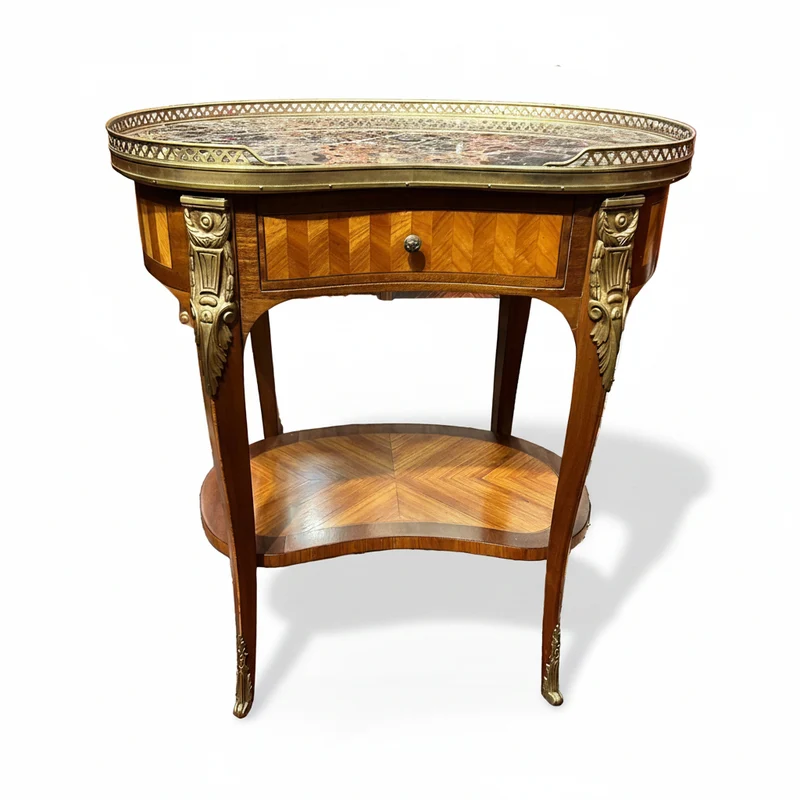 Mesa rognon de apoyo en madera y mármol negro estilo Luis XV