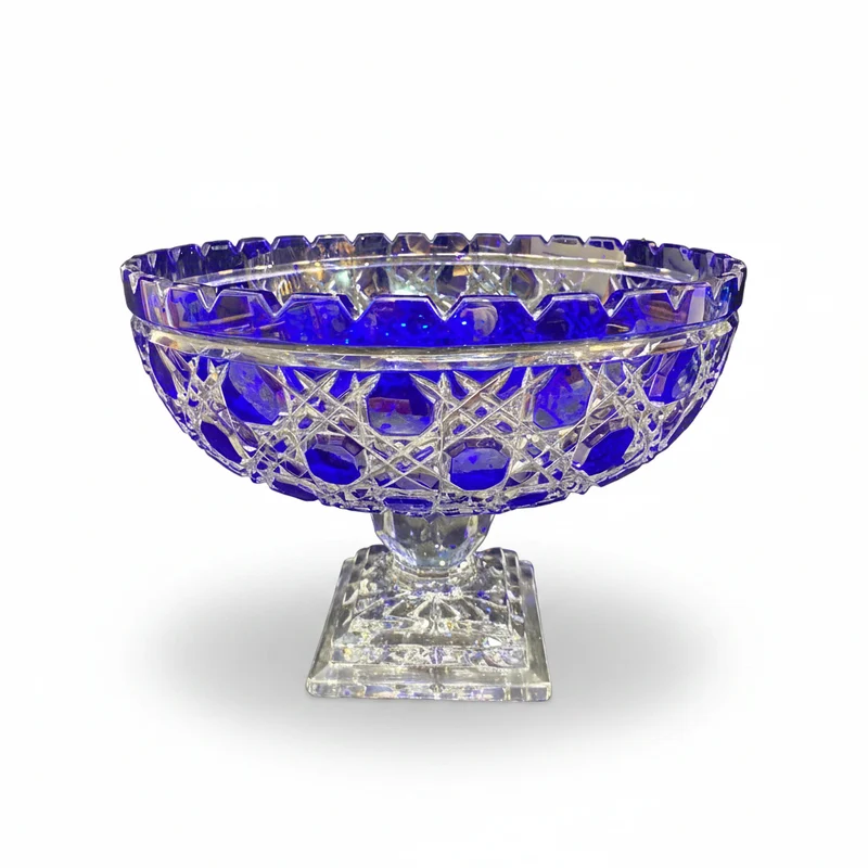 Frutera francesa de cristal doble azul cobalto