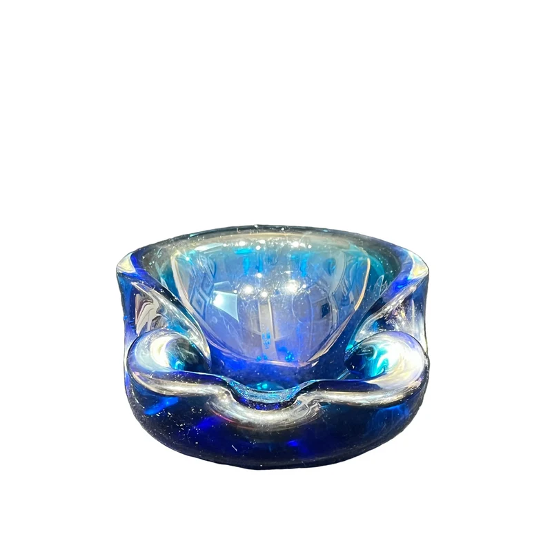 Vide-poche de cristal azul cobalto diseño lobulado asimétrico circa 1950