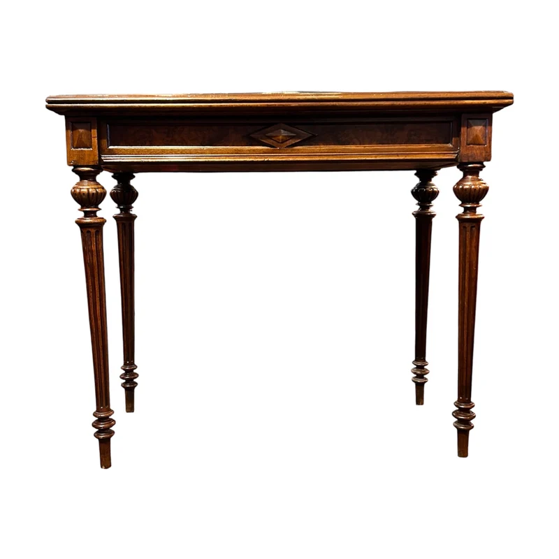 Mesa arrimo abatible de madera y raíz de nogal estilo Luis XVI principio s.XX