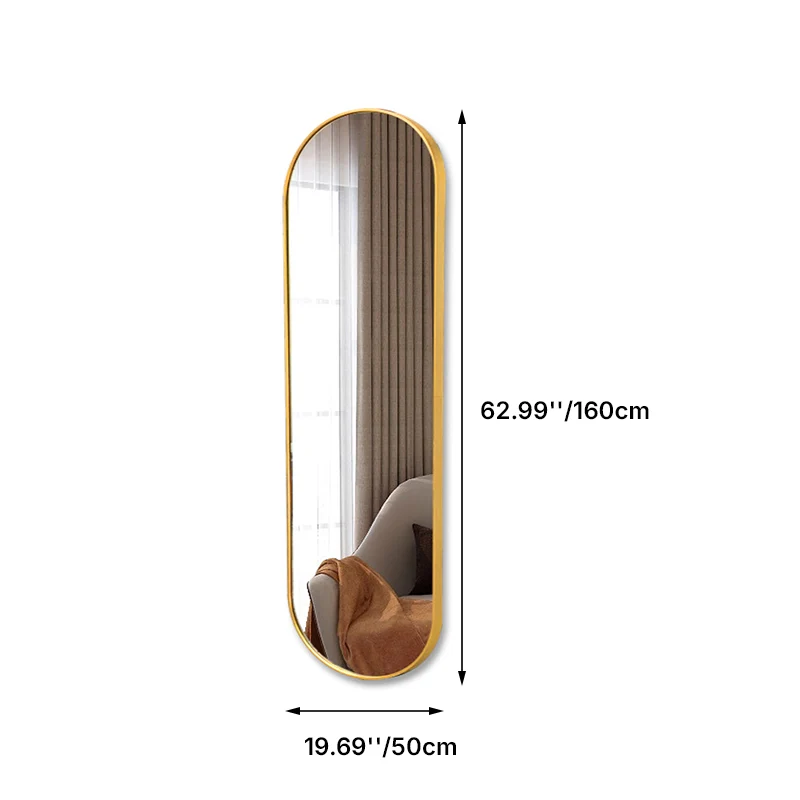 Modern Minimalist Oval Aluminum Alloy Glass Full-Length Wall Mirror For Living Room