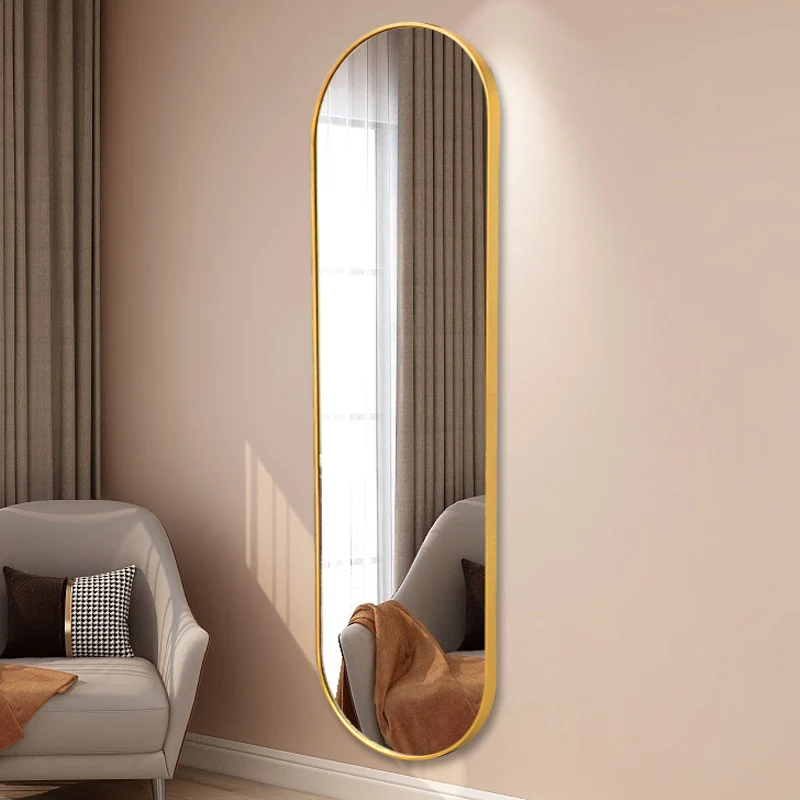 Modern Minimalist Oval Aluminum Alloy Glass Full-Length Wall Mirror For Living Room