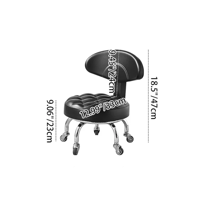 Contemporary Retro Faux Leather Carbon Steel Rubber Round Movable Low Stool Comfortable Backrest For Living Room